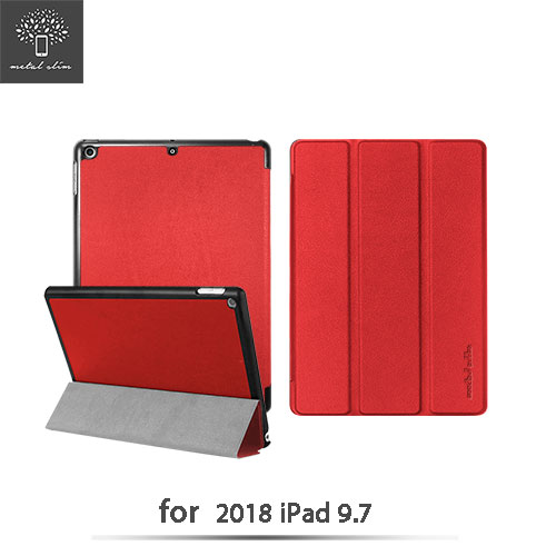 Metal-Slim Apple iPad 9.7 2018 高仿小牛皮三折立架式皮套