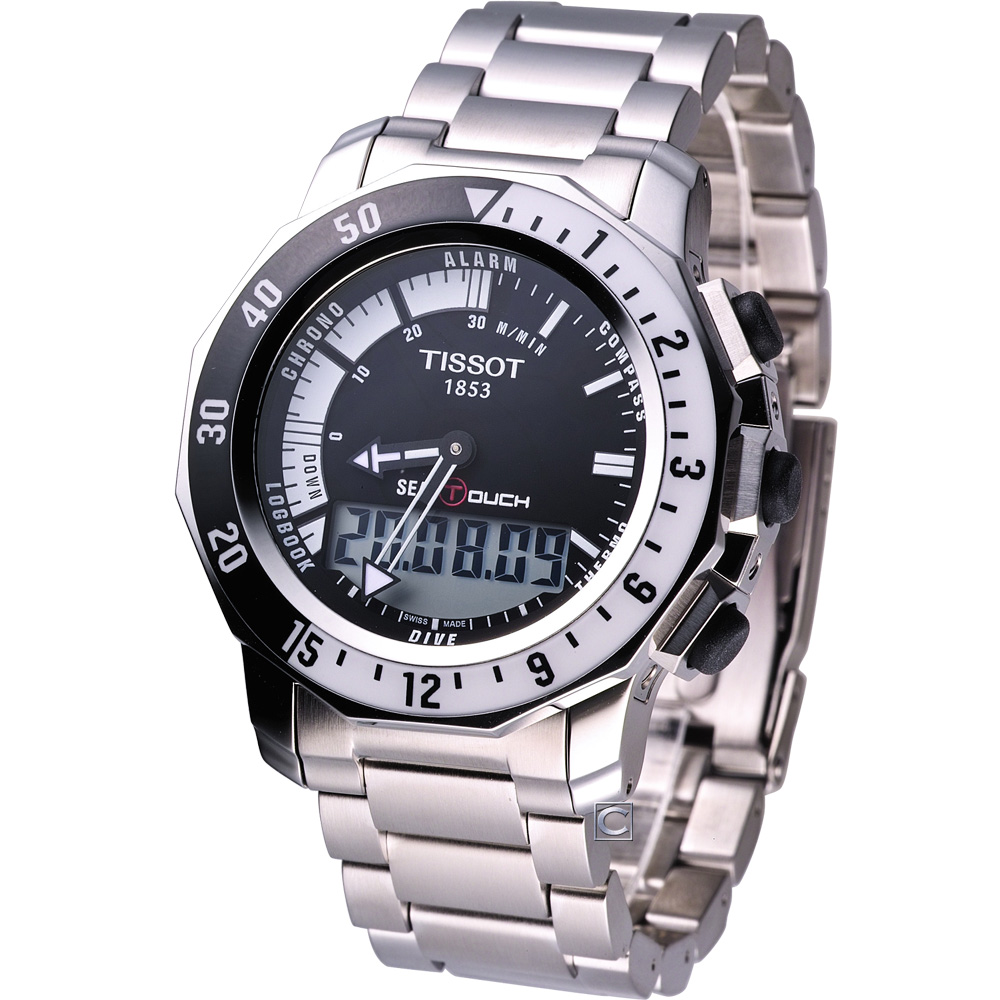 TISSOT SEA-TOUCH 怒海潛將觸控潛水錶-黑/44mm