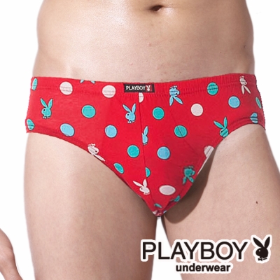 PLAYBOY 男內褲LOGO印花三角褲 MIT製-單件(紅底彩色圈)