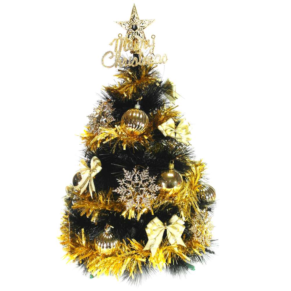 摩達客 台製2尺(60cm)特級黑色松針葉聖誕樹(金色系配件)(不含燈)