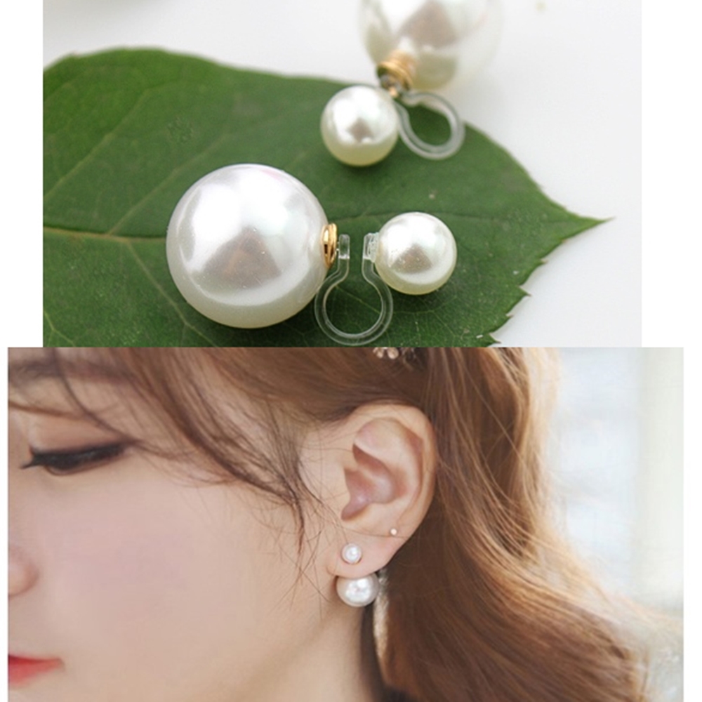 梨花HaN 無耳洞自然韓國經典熱銷雙面珍珠夾式耳環