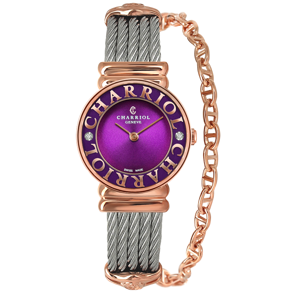 CHARRIOL夏利豪ST-TROPEZ 真鑽經典鎖鍊腕錶-紫25mm