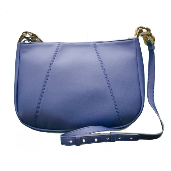 Alviero Martini 義大利地圖包 小牛皮流蘇 宴會肩背包-藍/地圖黃