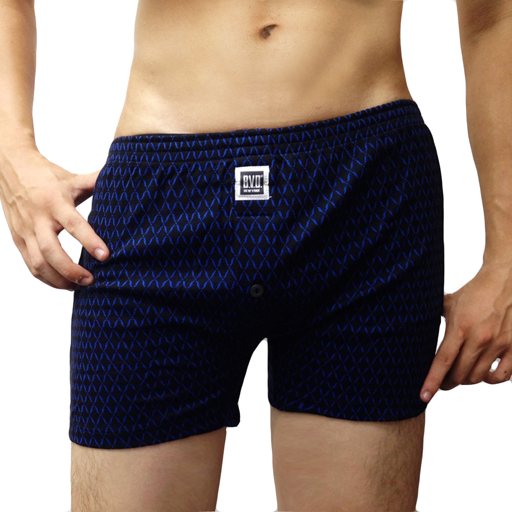 BVD NEW YORK 天絲系列 格菱紋針織平口褲(藍黑色)