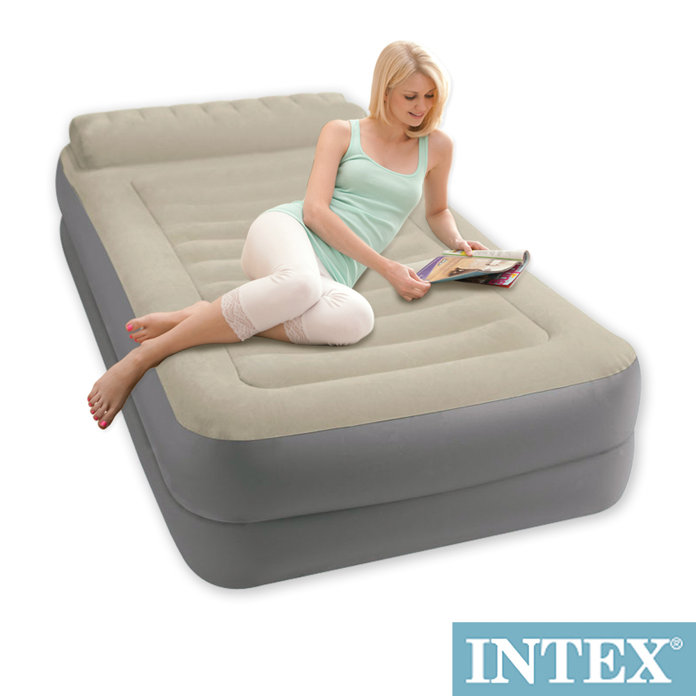 INTEX 豪華雙層有頭枕單人加大充氣床-寬99cm (附電動幫浦) (67775)