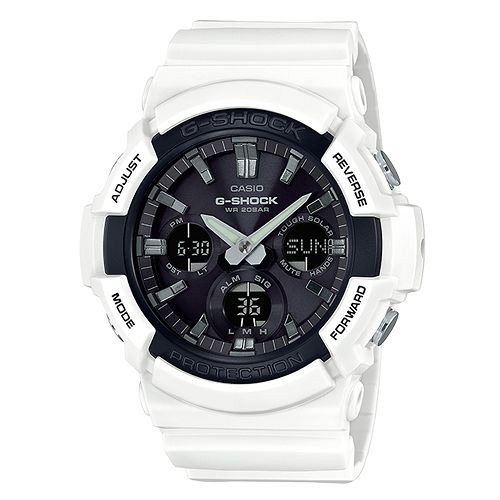 G-SHOCK強悍風範設計潮流時尚配備休閒錶(GAS-100B-7)-白X黑面52.5mm
