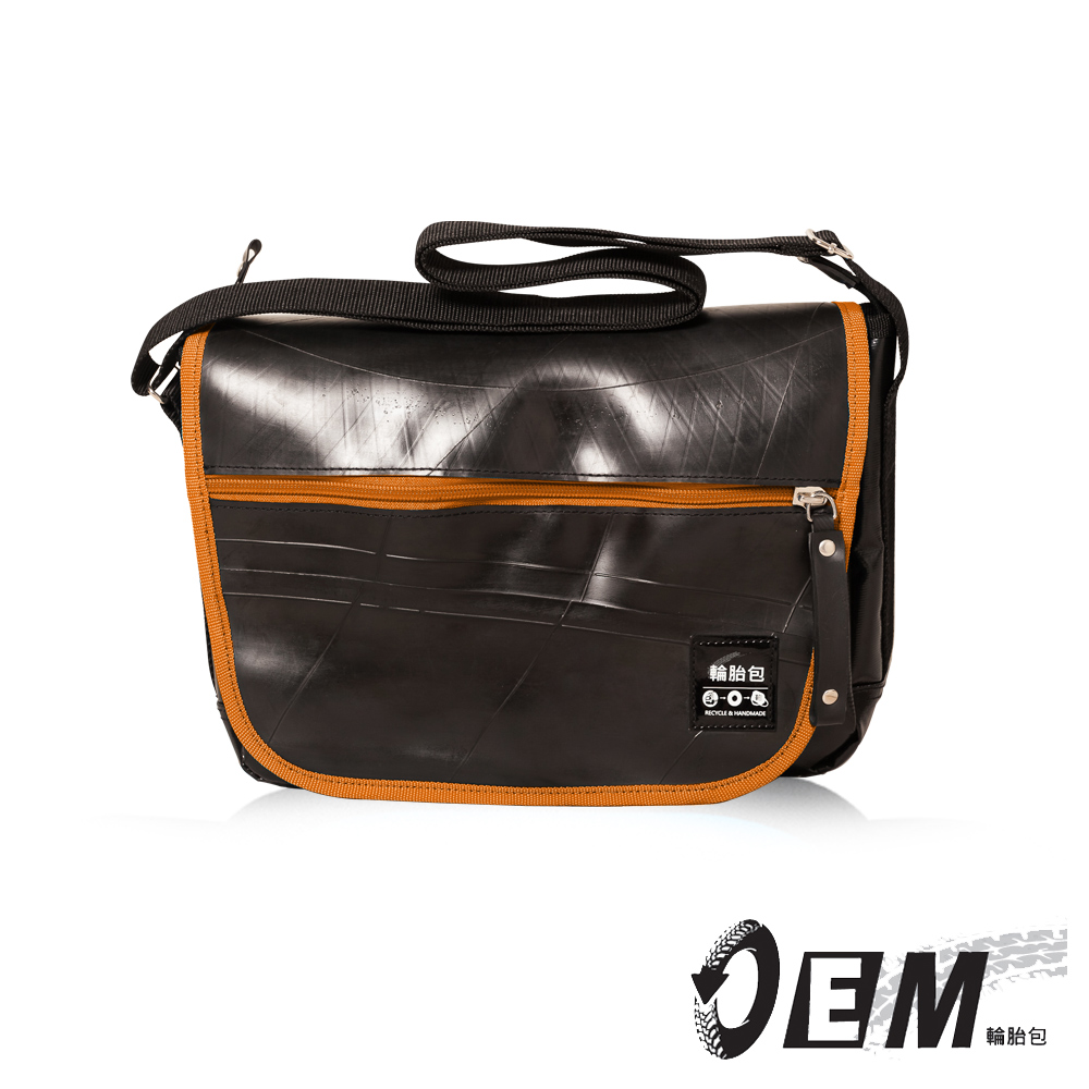 OEM- 製包工藝革命 輪胎包系列 撞色拉鍊前袋設計郵差包- 橘色