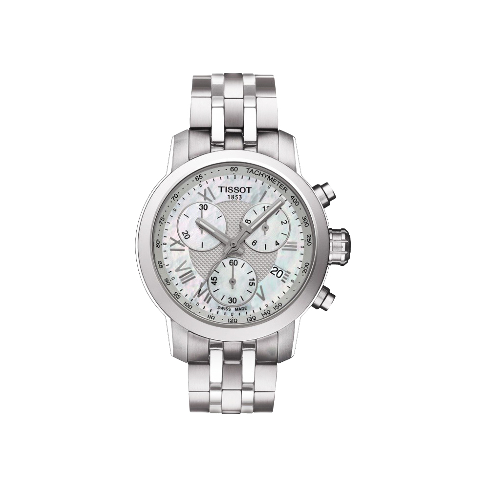 TISSOT 天梭 官方授權 PRC 200 ladies 唯美時尚計時腕錶-珍珠貝/銀/35mm