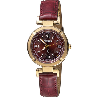 CITIZEN xC系列 幸運時刻電波腕錶(EC1117-02W)-酒紅/28mm