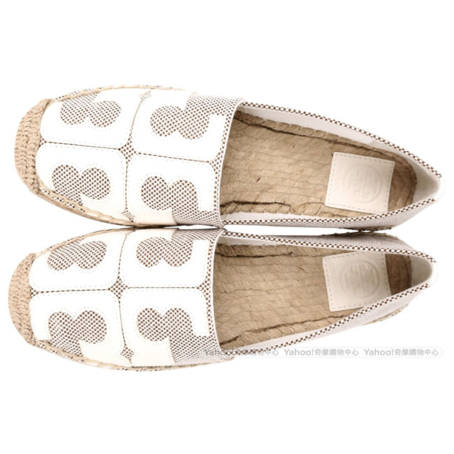 TORY BURCH Tivoli Espadrille白色LOGO拼接草編平底鞋