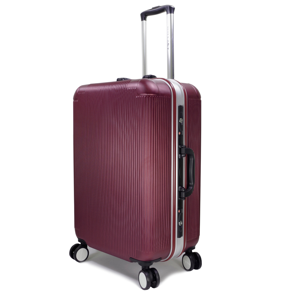 【WALLABY】24吋直條紋ABS鋁框行李箱/酒紅色(HTX-1503-24R)