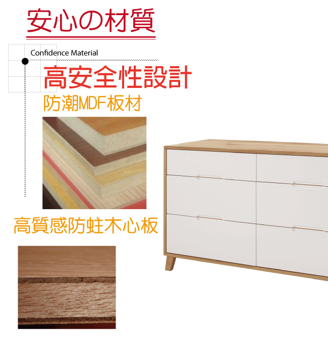 品家居 喬伊亞4尺木紋雙色六斗櫃-121x45x75cm免組