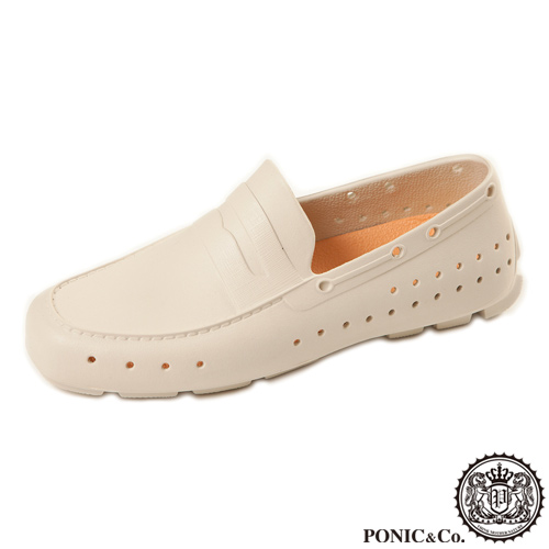 (男/女)Ponic&Co美國加州環保防水洞洞懶人鞋-米色
