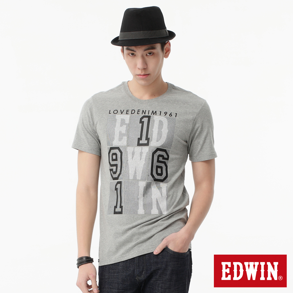 EDWIN T恤 方塊點點文字T恤 -男-麻灰