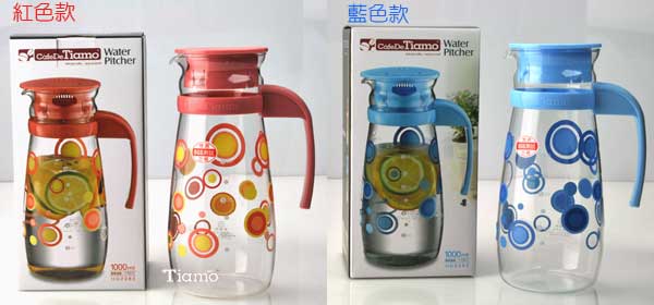 Tiamo 玻璃水壺把手款1000ml-普普風