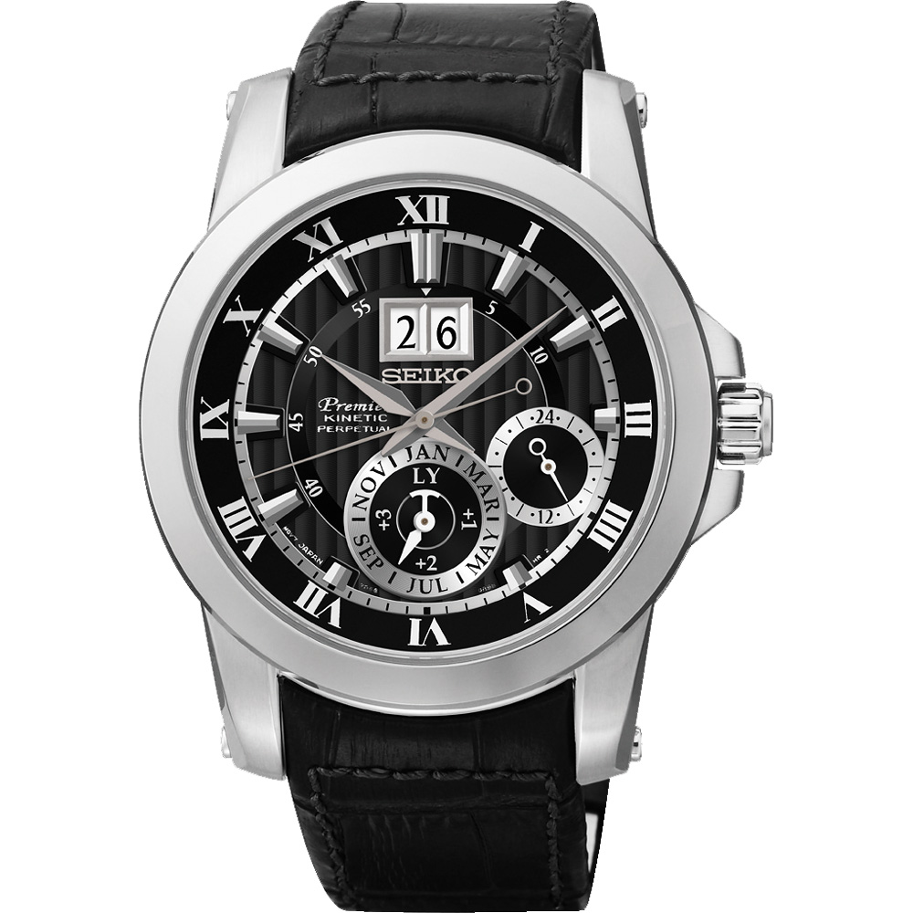 SEIKO PREMIER 人動電能萬年曆腕錶(SNP093J2)-黑/41mm