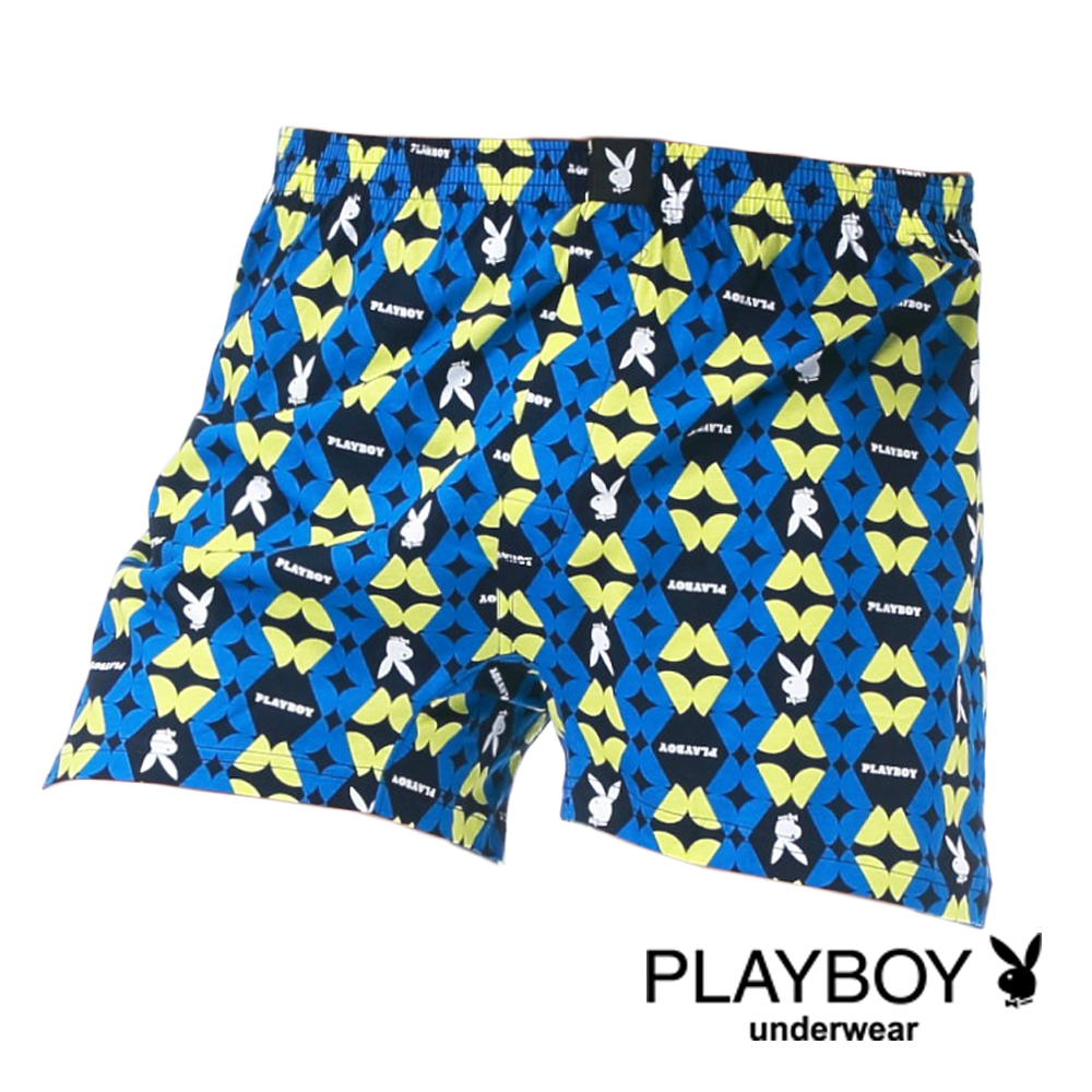 PLAYBOY LOGO印花純棉四角褲-單件(藍剖圓)