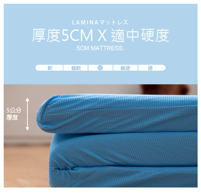 LAMINAMicroban抗菌透氣床墊5cm-天空藍 (雙人)