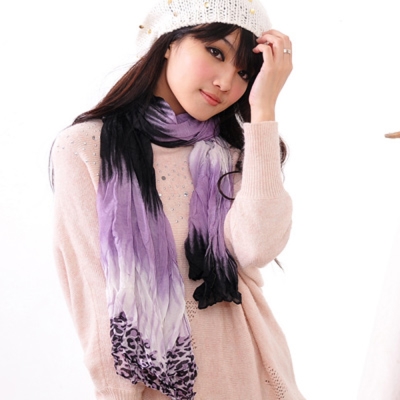 Aimee Toff 層染壓皺豹紋魅力蔓延圍巾(紫)