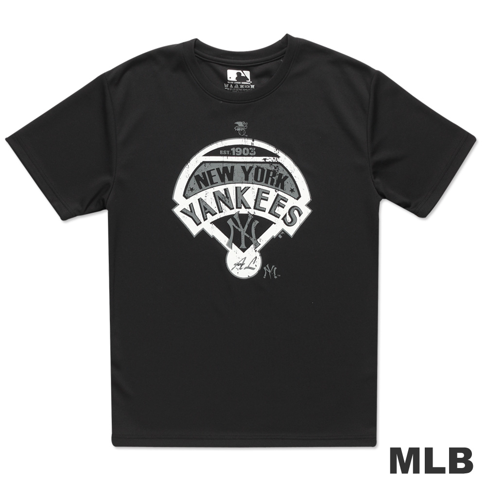 MLB-紐約洋基隊棒球場印花快排短袖T恤-黑(男)