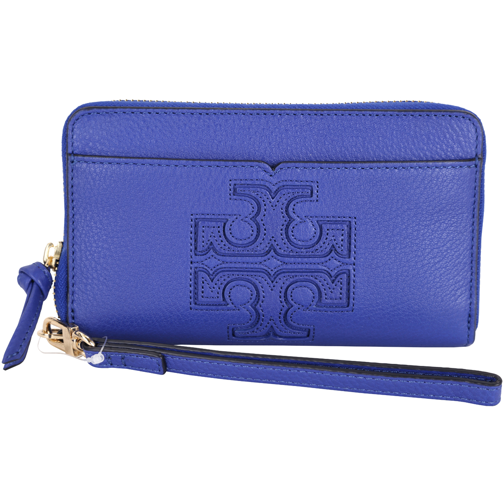 TORY BURCH Harper 雙T牛皮拉鍊中夾/手拿包(藍色)