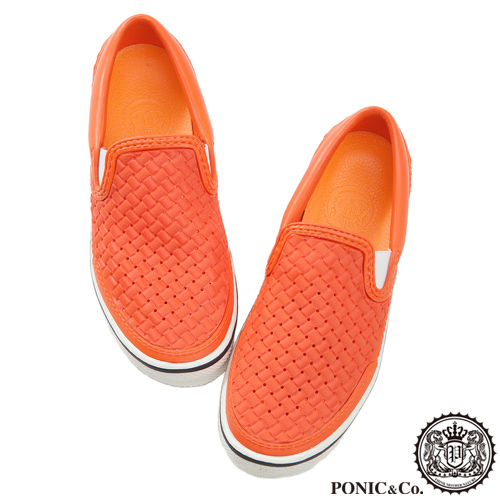(男/女)Ponic&Co美國加州環保防水編織懶人鞋-橘色