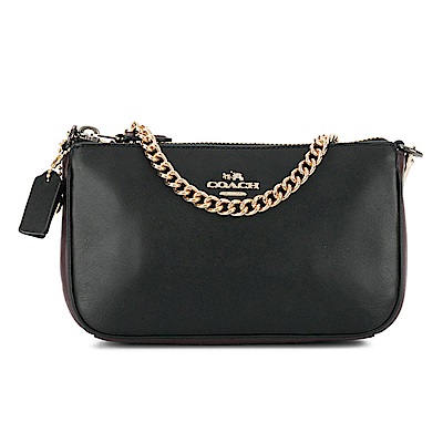 COACH 馬車LOGO牛皮金屬鍊帶手提包 黑色