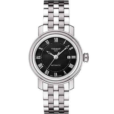 TISSOT 天梭 官方授權 Bridgeport 寶環系列經典羅馬機械女錶 送禮推薦-黑/29mm T0970071105300