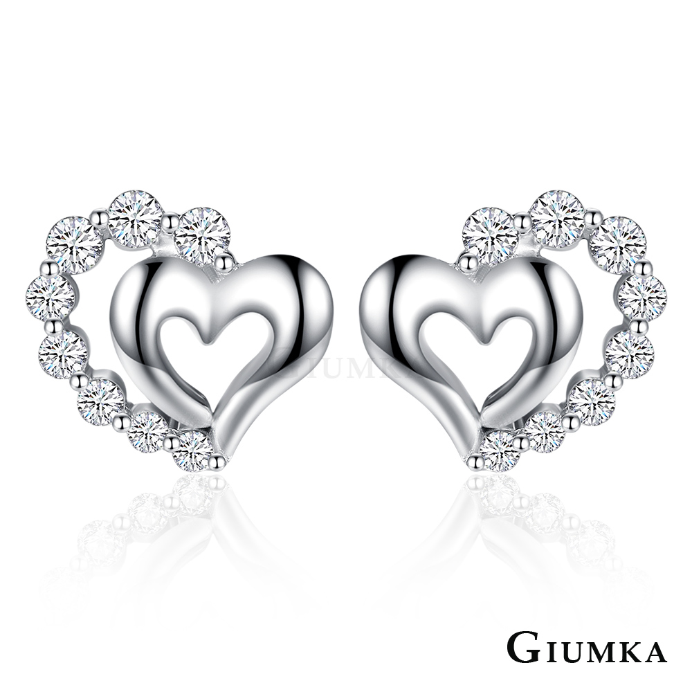 GIUMKA純銀耳環 花漾愛心 愛心耳環針式-銀色