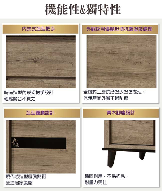 品家居 尼可夫4尺橡木紋餐櫃下座-119x47x85cm免組