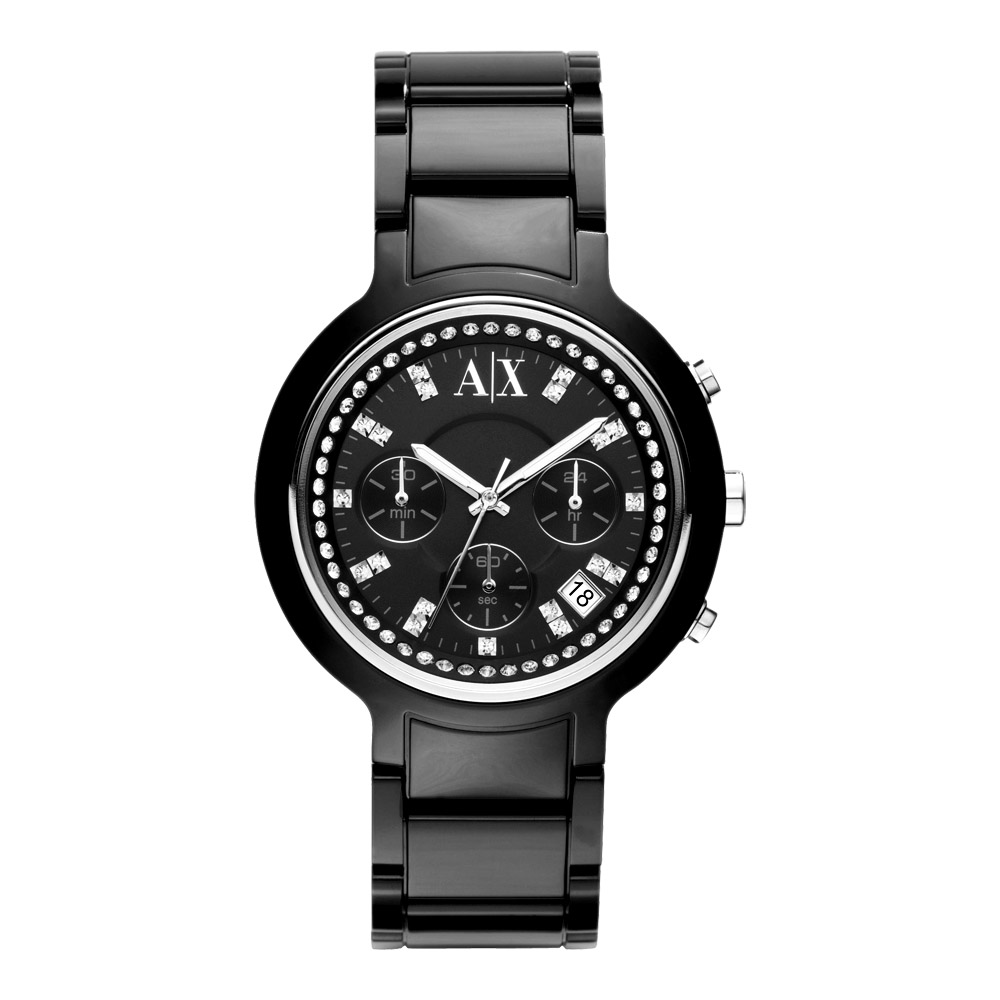 A│X Armani Exchange 美式計時晶鑽玻麗腕錶-黑/40mm