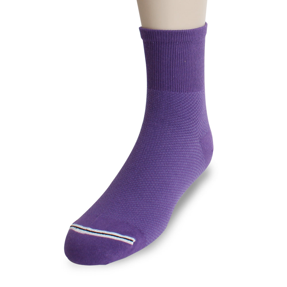 裕發 90°直角不滑落透氣網孔1/2休閒襪(20~24cm)3入-深紫