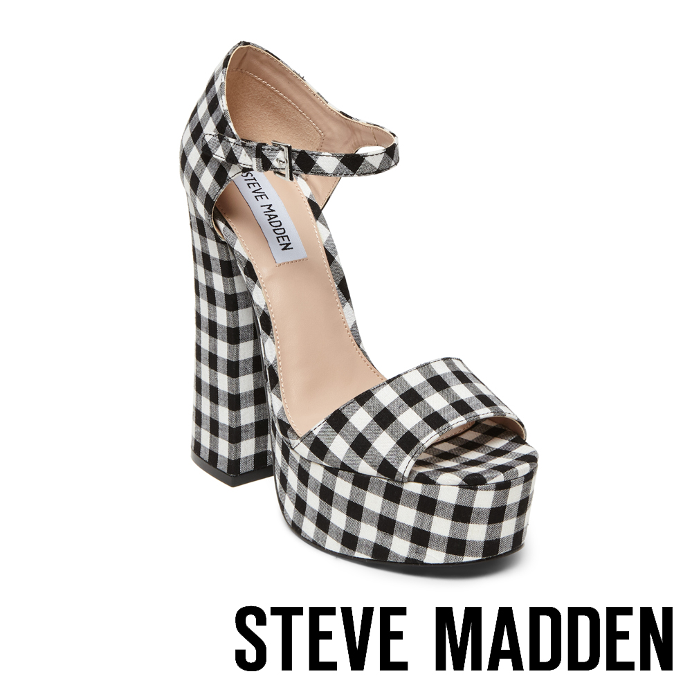 STEVE MADDEN-BONITA 厚底粗高跟涼鞋-格紋黑