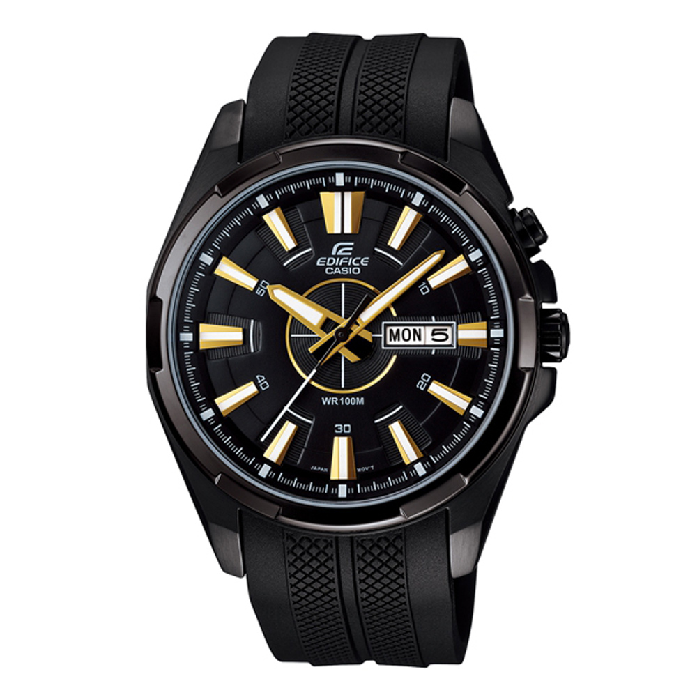 EDIFICE 俐落時尚感LED 三針經典腕錶-黑x金時刻/43.6mm