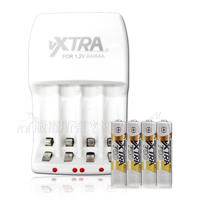 VXTRA 4號700mAh充電電池(4顆入)+VXTRA 2A充電器
