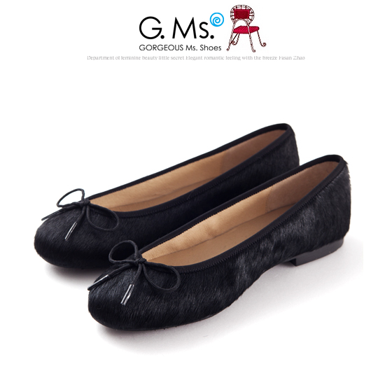 G.Ms. MIT系列-全真皮蝴蝶結馬毛芭蕾舞鞋-馬毛黑