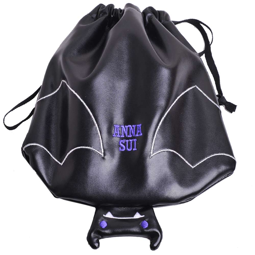 ANNA SUI 品牌LOGO刺繡可愛蝙蝠造型化妝機能包(黑)