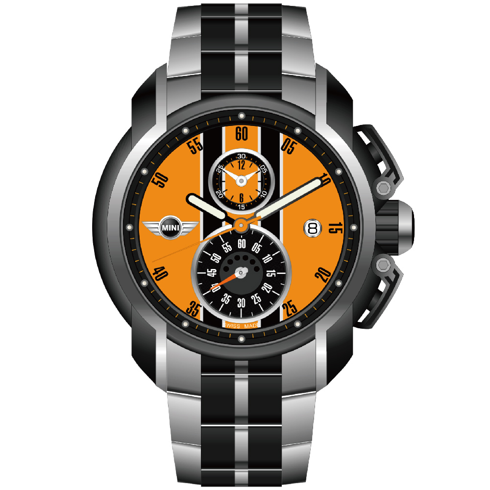 MINI Swiss Watches 急速奔騰三眼計時腕錶-橘/45mm