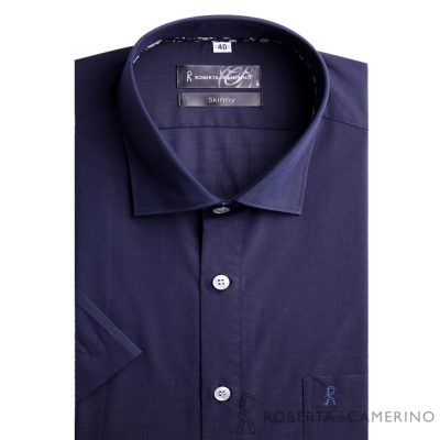 ROBERTA諾貝達 進口素材 台灣製 合身版 簡約短袖襯衫 深藍