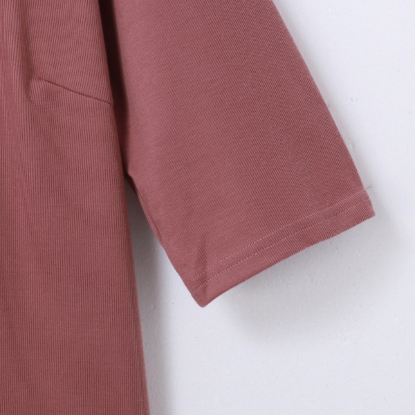 純色直坑條寬鬆短袖上衣-OB大尺碼