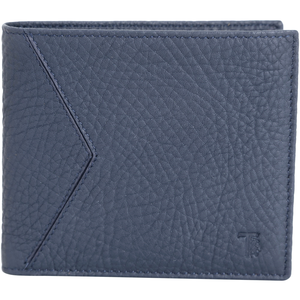 TOD'S Classic Bill-fold 縫線設計荔紋牛皮對折短夾(藍灰色)