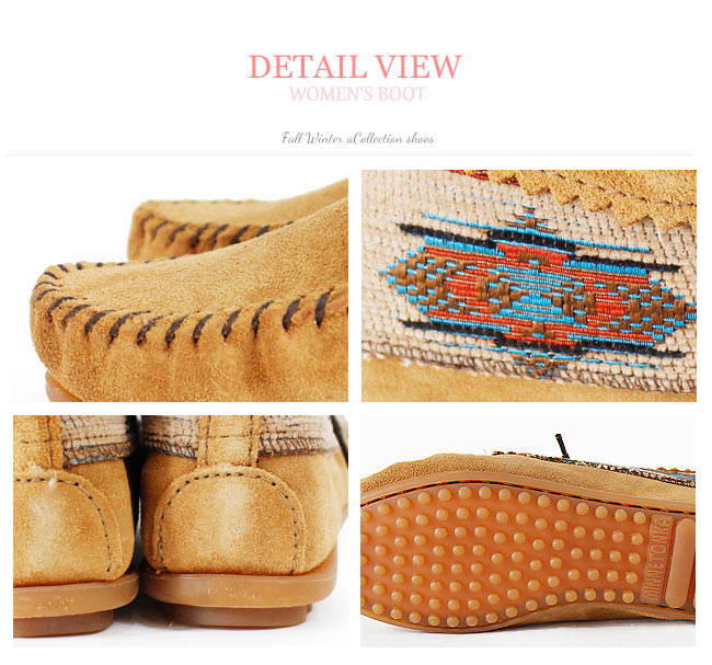 MINNETONKA 沙棕色麂皮刺繡莫卡辛 女短靴 (展示品)