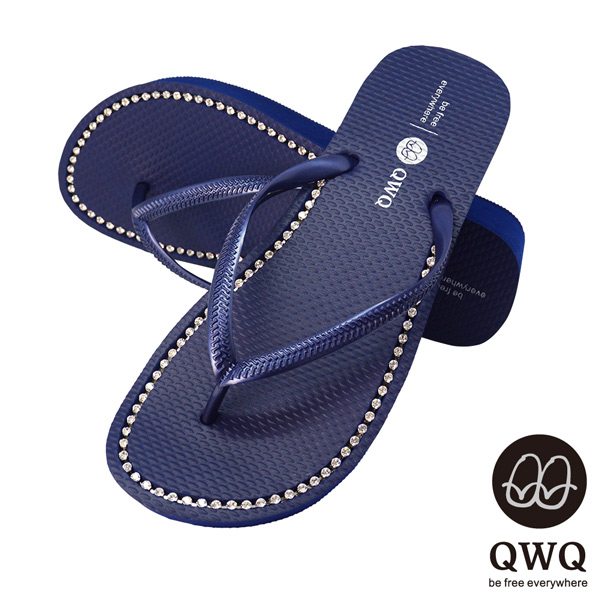 QWQ夾拖的創意(女) - 慛燦面鑽 3cm夾腳拖鞋 - 寶石藍