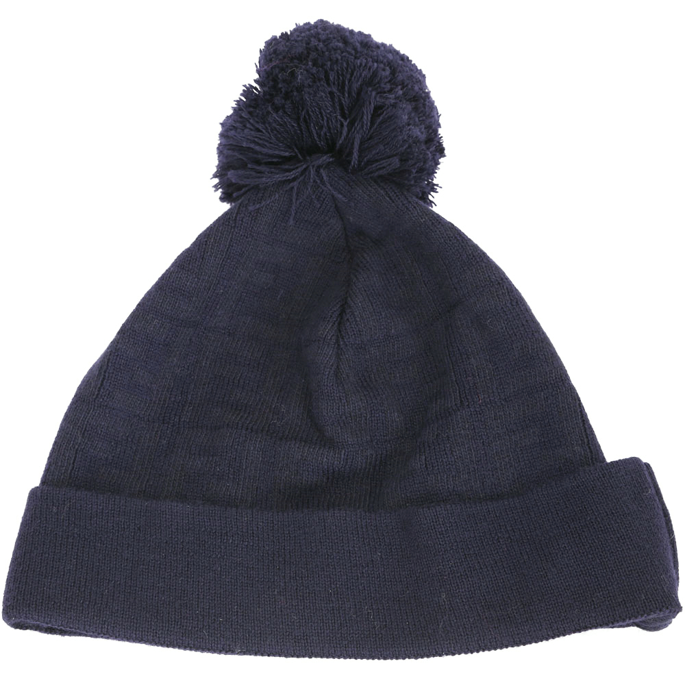 FENDI 經典LOGO織紋毛球飾反褶羊毛帽(深藍色/73%WOOL)