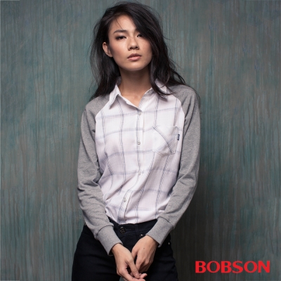 BOBSON 女款異素材襯衫-白色