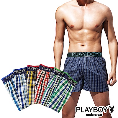 PlayBoy 舒適LOGO黑織帶五片式平口褲-單件(顏色隨機)