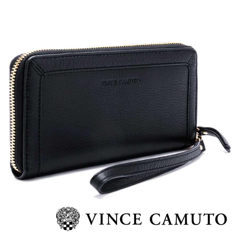 Vince Camuto 滾邊縫線素色手拿長夾-黑色