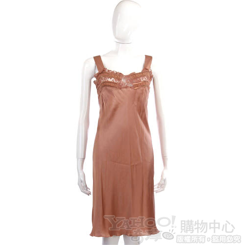 PHILOSOPHY-AF 水蜜桃色蕾絲綴飾絲緞洋裝