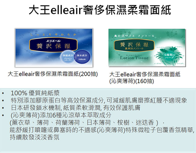 日本大王elleair 奢侈保濕柔霜面紙_攜帶包(沁爽薄荷)(12抽x4包入)