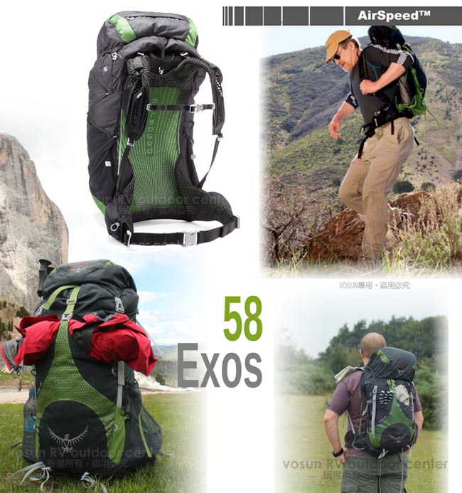 【OSPREY】Exos 58L 超輕量健行登山背包(M)_玄武岩黑